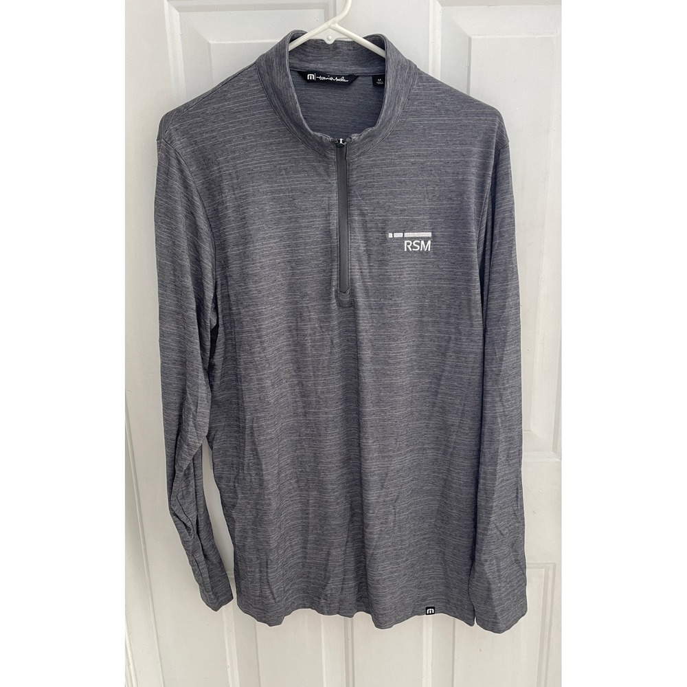 TravisMathew Mens Grey Heathered RSM Logo Quarter Zip Pullover Size Medium